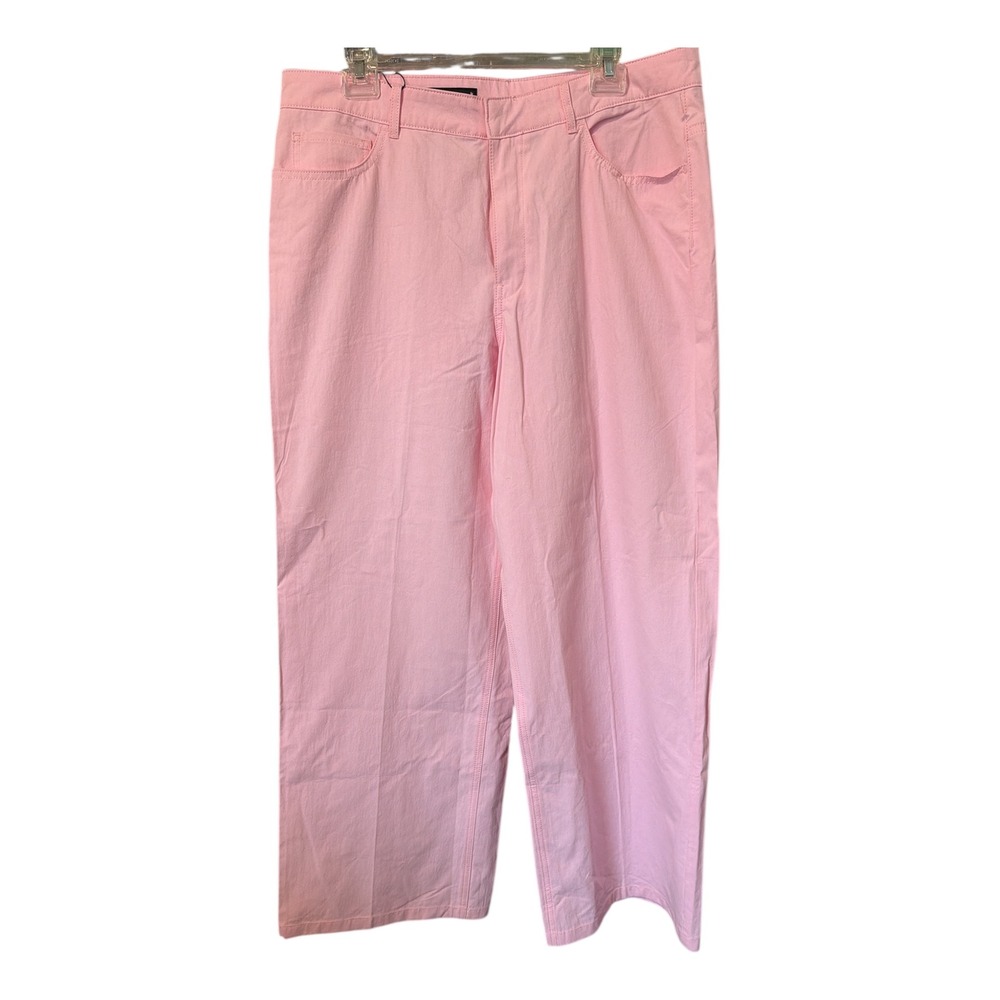 Zara Womens High Rise Wide Leg Cotton Trousers Pink Size Large